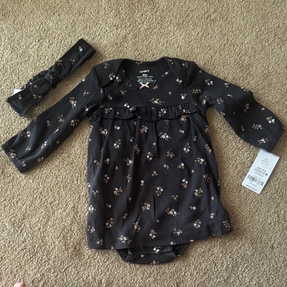 Carter's Dark Floral Baby Dress with Headband